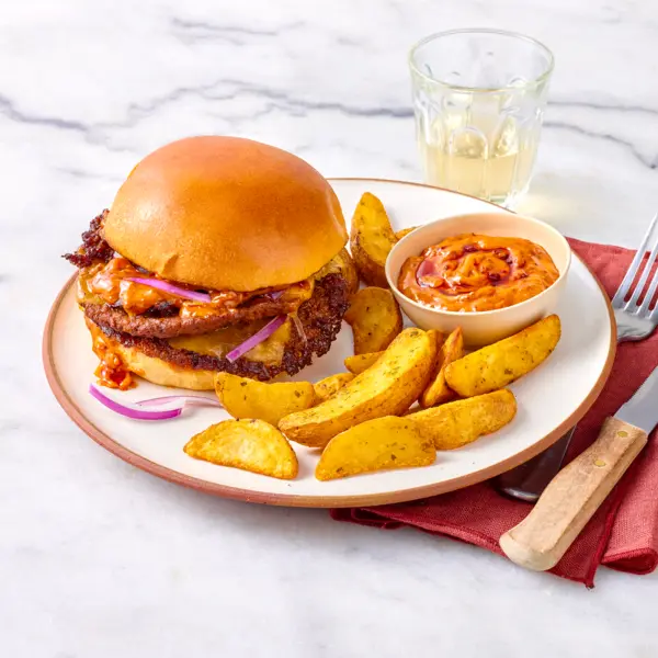 Smash burger merguez et harissa à la grenade