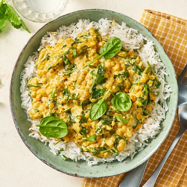 Dahl d'épinards et riz