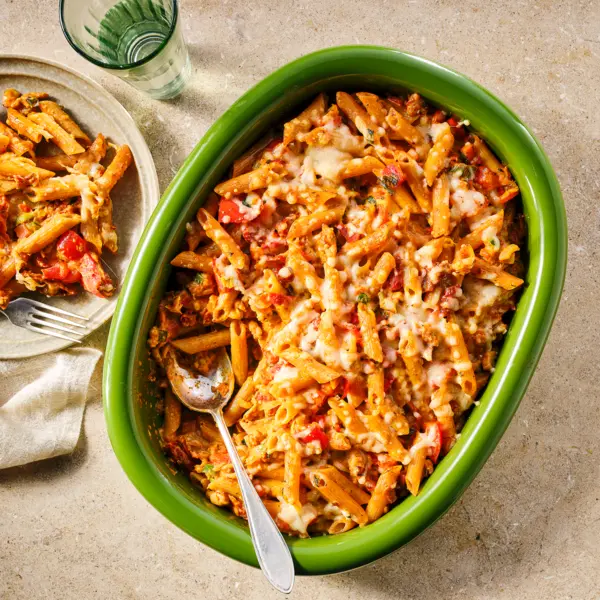 Pâtes au pesto & haché de poulet