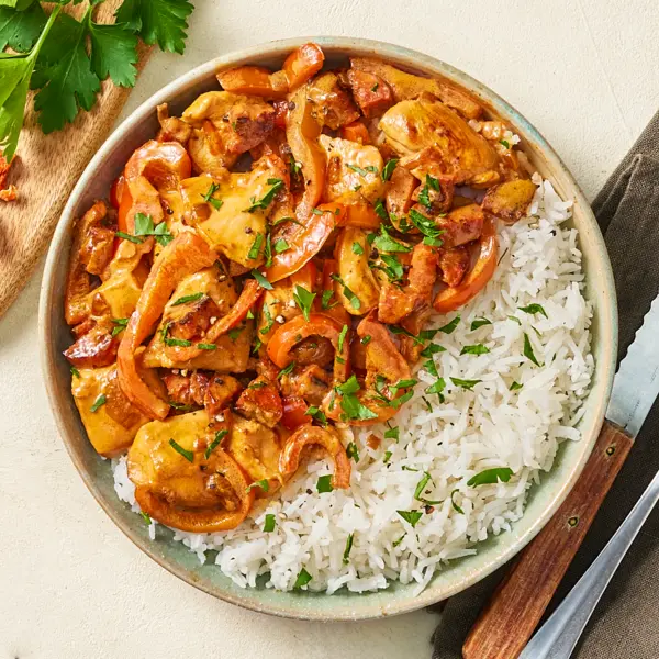 Poulet au chorizo, poivrons et riz
